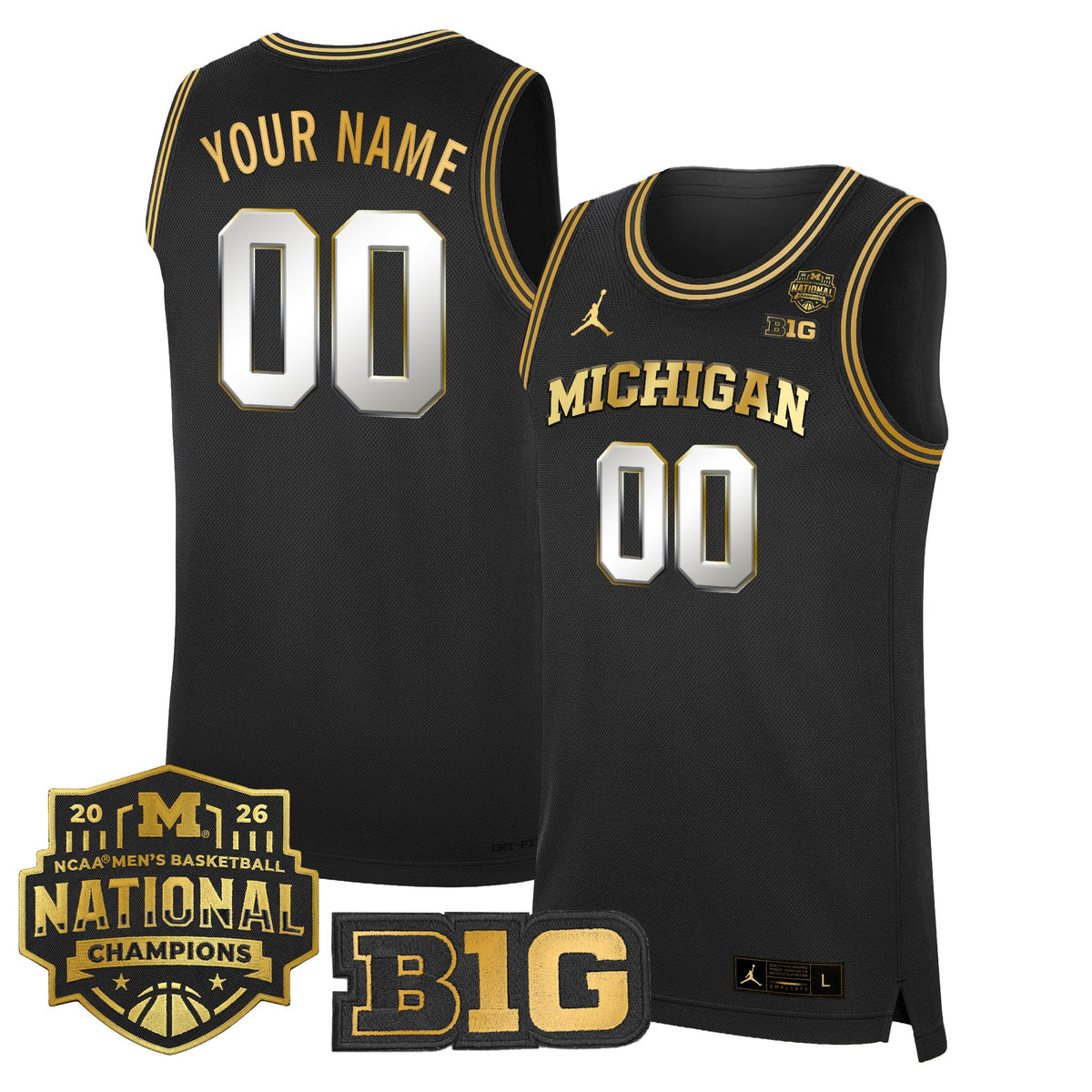 Michigan Wolverines 2026 National Champions Patch Basketball Custom Jersey - All Stitched