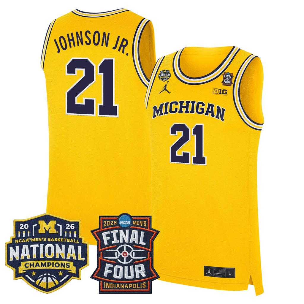 Men's Michigan Wolverines 2026 Final Four & National Champions Patch Basketball Jersey - All Stitched