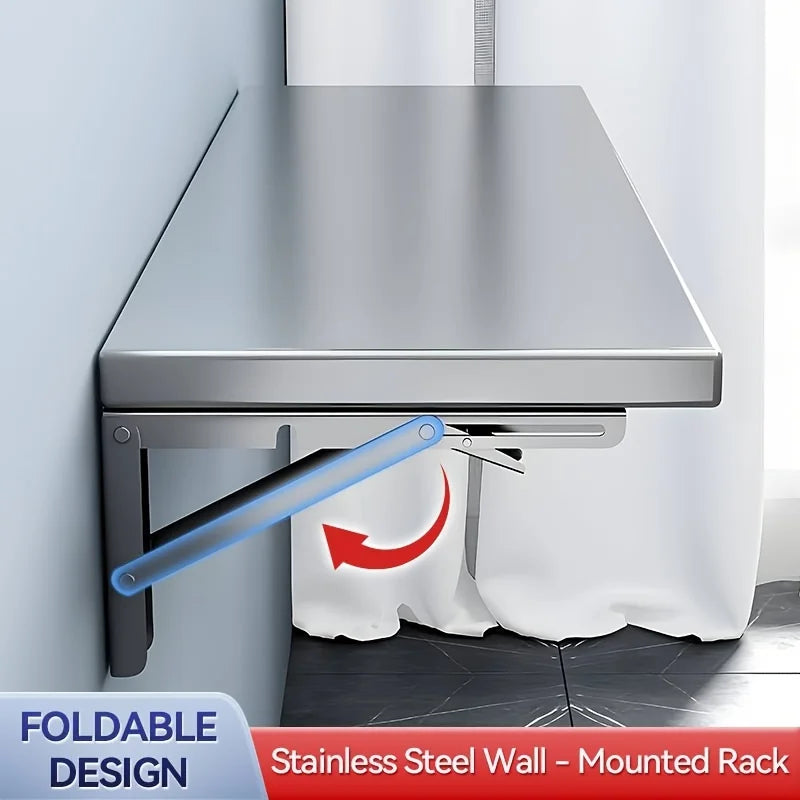 Stainless Steel Wall-Mounted Shelf - Foldable Space-Saving Design, Rust-Resistant & Easy To Clean, 4-Tier Kitchen Storage Rack