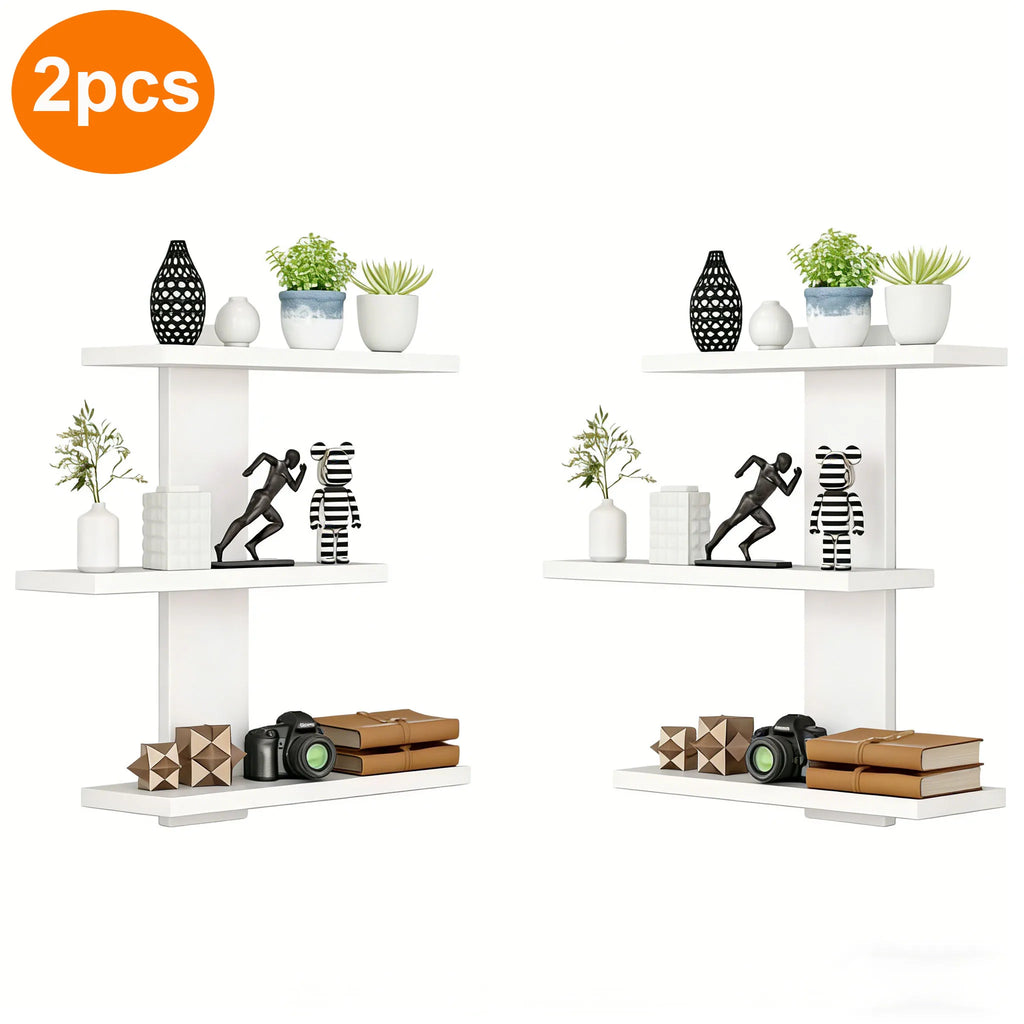 Modern Geometric Floating Wall Shelves, 3 Tier Asymmetrical Wall Mounted Display Shelf, Wholesale Home Decor Storage Rack for Li