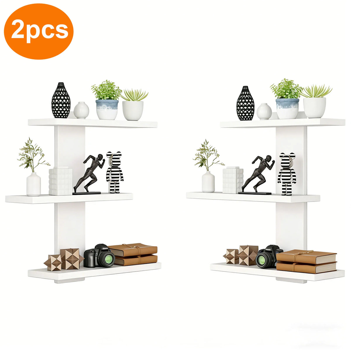 Modern Geometric Floating Wall Shelves, 3 Tier Asymmetrical Wall Mounted Display Shelf, Wholesale Home Decor Storage Rack for Li