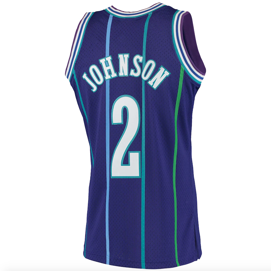 Men’s Larry Johnson Charlotte Hornets 1994-95 Purple Swingman Replica Jersey By Mitchell & Ness