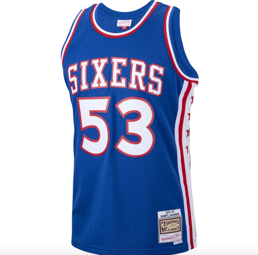 Men's Mitchell & Ness Darryl Dawkins Royal Philadelphia 76ers 1976-77 Hardwood Classics Swingman Player Jersey