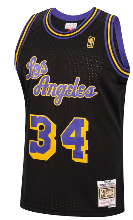 Men's Los Angeles Lakers Shaquille O'Neal Mitchell & Ness Black 1996-97 Hardwood Classics Reload Swingman Jersey-Black