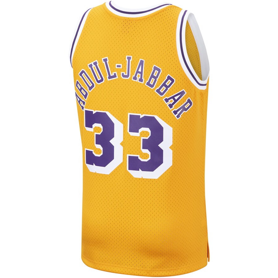 Men's Los Angeles Lakers Kareem Abdul-Jabbar Mitchell & Ness Gold 1984-85 Hardwood Classics Swingman Jersey