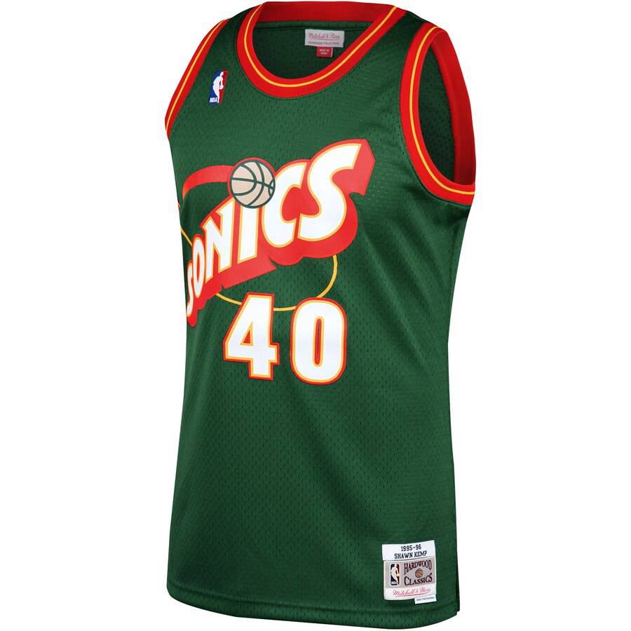 Men's Shawn Kemp Seattle Supersonics Mitchell & Ness 1996-96 Green NBA Swingman Hardwood Classics Jersey